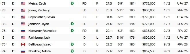 Buffalo Sabres blue line depth chart
